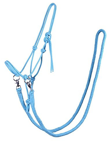QHP Knotenhalfter mit Zügeln robustes 10 mm dickes Seil (Shetty, Sky)