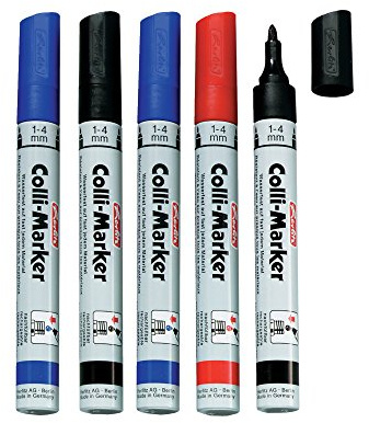5 Herlitz Permanentmarker Colli Marker / 1-4mm / 2x schwarz, 2x blau, 1x rot