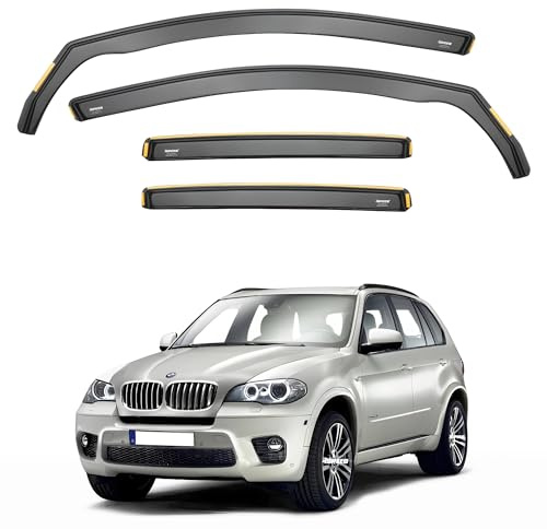 iSpeed Wind Deflectors For BMW X5 mk2 E70 2007-2013 5 Door SUV 4pc Set - Keep Your Car Ventilated in Rain - Reduce Wind Turbulence - Tinted In-Channel type