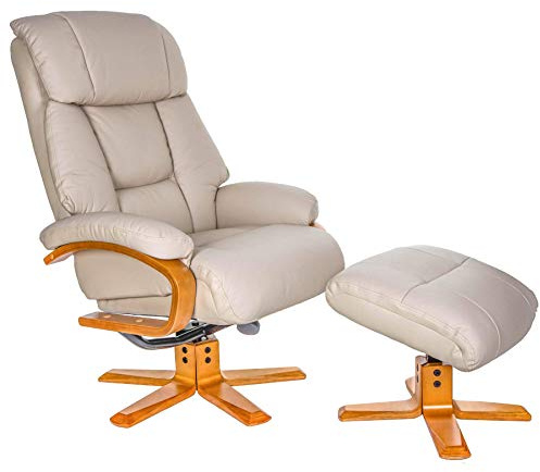 GFA The Nice - Swivel Recliner Chair And Matching Footstool In Ivory Genuine Leather