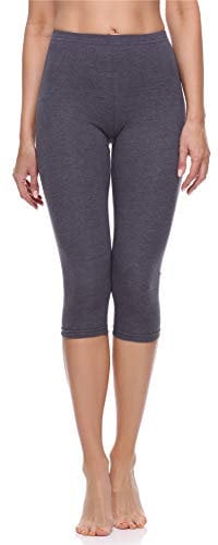 Merry Style Damen Leggings 3/4 aus Baumwolle mit Stretch – Leichte Capri Leggings Damen aus atmungsaktiver, elastischer Baumwolle, ideal für Yoga Sport Freizeit Reisen MS10-199 (Dunkelmelange, S)