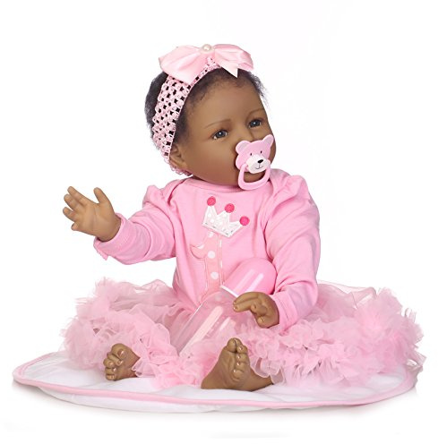 iCradle Real Life Reborn Babypuppe, weiches Silikon, realistisch aussehende Puppen, schwarze Haut, Prinzessin, Mädchen, indischer afrikanischer Stil, Baby-Puppe, Spielzeug für Kinder ab 3 Jahren, 55