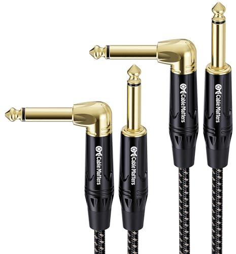 Cable Matters - Confezione da 2 cavi intrecciati per chitarra ad angolo retto, 0,6 cm 3 ft