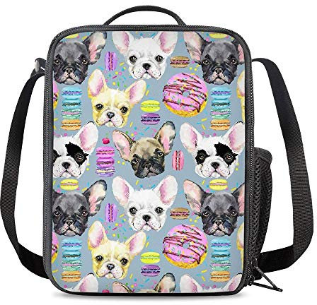 Vunko French Bulldog Insulated Lunch Bag for School Work Office Picnic Puppy Dog Tote Lunch Box Containers for Adults and Kids Compact Reusable Cooler Bag with Shoulder Strap