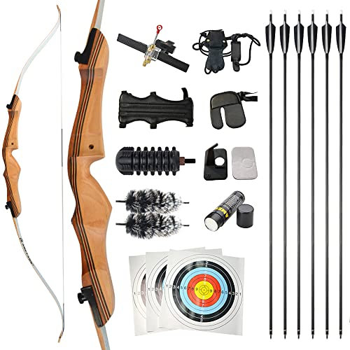 MILAEM 68 ’’ Takedown Recurve Bogen mit Pfeile Set 16-38lbs Sportbogen Holz Riser Langbogen mit Spine 500 Carbon Pfeile Bogenschießen Zubehör Outdoor Jagd Rechtshänder Erwachsener Bogen (16lbs)