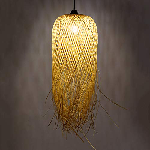 AUCF Bambus Kronleuchter Handgewebte Pendelleuchte E27 Retro Hängelampe Restaurant Schlafzimmer Rattan Lampenschirm Pendellampe Küche Wohnzimmer Dekorative Beleuchtung Esstischlampe,62 * 25cm