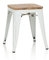 hjh OFFICE 645042 Metall Hocker VANTAGGIO W Weiß/Holz Sitzhocker im Industry-Design mit Holz-Sitzfläche, stapelbar, niedrig
