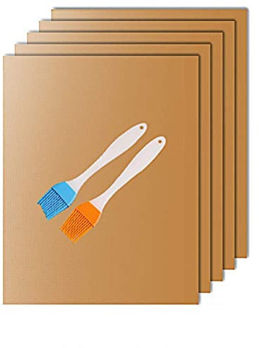 Tapis de Barbecue Réutilisable 5pcs Tapis de Cuisson Cuivre Plaque Feuille de Cuisson Four 40x33cm pour Barbecue gaz Charbon électrique 100% Anti-adhérent Tapis de cuisson en fibre de verre,Copper