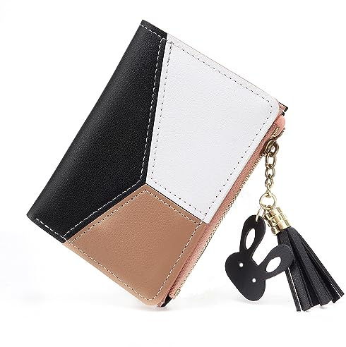 Small Wallets for Women,CHAOFANXI Tassels PU Leather Coins Zipper Pocket Purse for Girls with Rabbit-Shaped Metal Tassels Pendant Purse (Black)