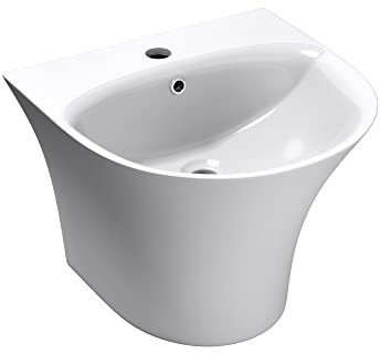 Mai & Mai Lavabo Suspendu Vasque Murale Blanc 47cm Évier Lave Mains Salle de Bain avec Trop-plein ME101