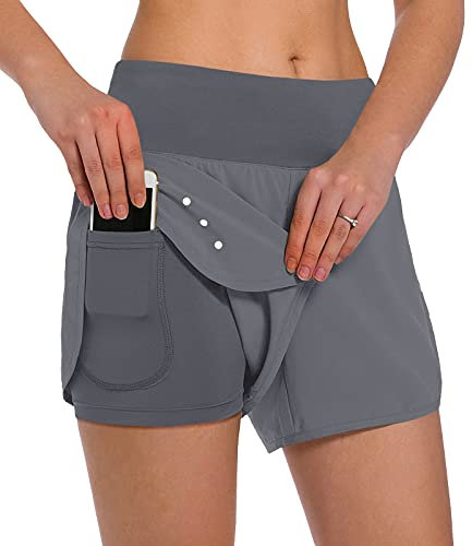 Ksmien 2-in-1-Laufshorts für Damen, leicht, athletisch, Workout, Fitnessstudio, Yoga, mit Handytaschen