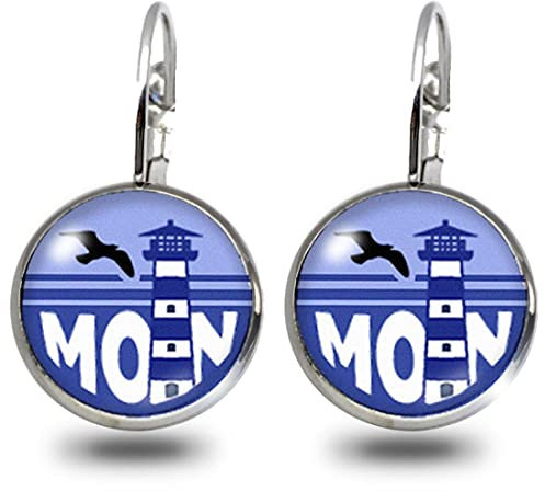 Fördeblau Maritime Cabochon Ohrringe 'Moin' – Eleganter Ohrschmuck mit Leuchtturm-Motiv, 12mm Edelstahl, Nautischer Modeschmuck im 2er Set, Maritimes Design als Geschenkidee für Damen