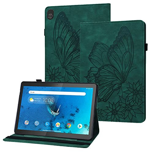 Rostsant Funda Lenovo M10/M10 HD Carcasa de Cuero PU Relieve de Mariposa con Soporte para Bolígrafo Funda Tableta para Lenovo Tab P10/M10/M10 HD TB-X505F TB-X505L TB-X605F TB-X605L - Verde Oscuro