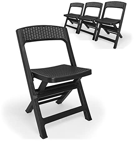 Asso 4er Set Polyrattan Klappstühle Esszimmerstühle Outdoor Grau anthrazit