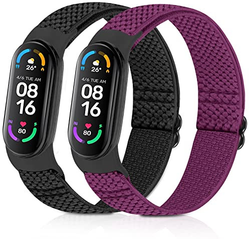 enkic Elastisch Armband Kompatibel mit Xiaomi Mi Band 7/Mi Band 6/Mi Band 5/Mi Band 4/Mi Band 3/Amazfit Band 5 Armband, Verstellbares Ersatzarmbänder Nylon Loop Sport Uhrenarmband für Damen Herren