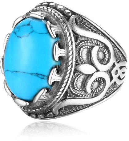 Dochais Tolles Geschenk für Männer,Schmuck Herren-Ring aus Edelstahl Matt,Klassisches Großer Herrenring,Ring mit Tigerauge Türkis (Silber, 67)