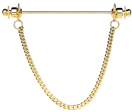 Generic T TOOYFUL Épingle à Barre de Chemise pour Homme avec Chaîne à Maillons Broche épingle Cravate Fermoirs 7cm, Doré