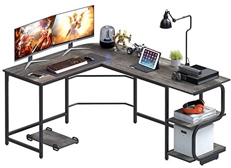 Ulifance Eckschreibtisch Umkehrbarer Computertisch 175 * 130cm, L-förmiger Schreibtisch mit Regalen für Home Office,Gaming Tisch Bürotisch für kleinen Raum Einfache Montage Schwarze Eiche