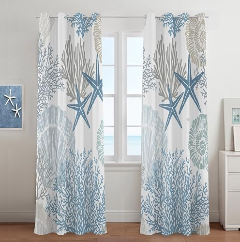 Tritard Coastal Fenstervorhänge Ösen Vorhänge Nautisch Strand Thema Wärmedämmung Raum Verdunkelung Privatsphäre Vorhang für Wohnzimmer, Schlafzimmer 2 Paneele Set, 132 x 213 cm, C1