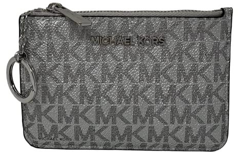 Michael Kors Jet Set Reise Zip Top Schlüsselanhänger Münztasche Silber Signature Logo Silber S Münzbörse, silber, S, Münzbörse