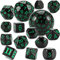 YILAIDA DND Dice Polyedrisches Würfel Set - 15 Stück mit Beuteln D3-D100 Würfel Polyeder Würfel DND Spiel Würfel für Dungeons und Dragons RPG MTG (Schwarz und Grün)
