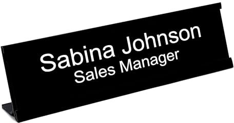 Customised Print Office Desk Sign Personalised Black Name Plate Holder Custom Plaque Work Office Home Prestige