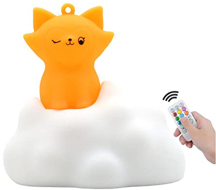 xinjinhju Nachtlicht für Kinder Nachtlichter Lampe Weiche Dekorative Lampen mit 9 Farbwechsel USB Wiederaufladbares Tier Nachtlicht Raumdekoration Jungen Mädchen Geschenke – Orange Fuchs
