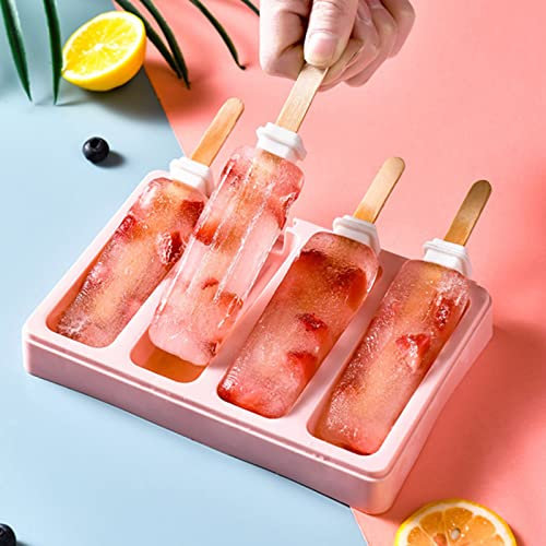 Popsicle Moulds, DIY Ice Cream Mould Reusable Ice Cream Mould Easy To Remove Ice Pop Moulds With Ice Cream Sticks Easy To Clean (Color : Pink)
