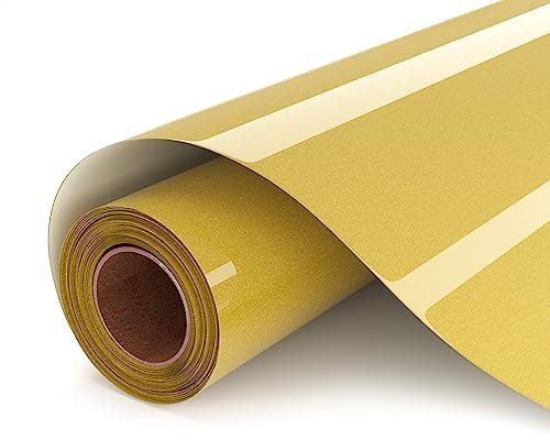 UIOK Plotterfolie Textil Gold 30.5x182cm, HTV Flexfolie Bügelfolie für DIY T-Shirt, Transferfolie für Cricut (Gold)