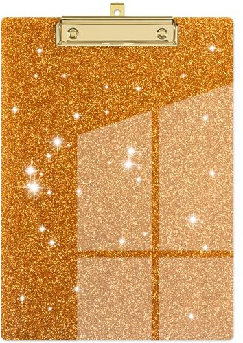 Piasoenc Porte-blocs en acrylique, Porte-blocs à paillettes, Porte-blocs format lettre standard, Format A4 12.5 x 9, Porte-blocs à confettis pour femmes, Gold Fournitures de bureau et accessoires