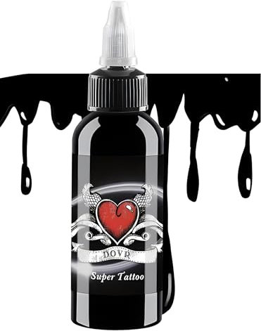 DLD Paar geflügelte Herzen Allzweck-Tattoo-Tinte Super Black Standard Pigment Permanent Tribal Line Drawing Vegan Tattoo Supplies Pure Black (1oz/30ml)