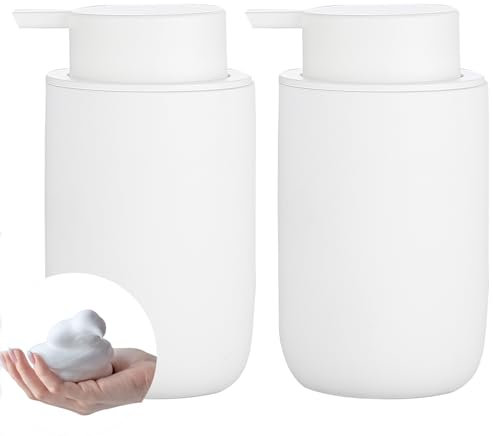 Foaming Soap Dispenser Set - 2 Pack White Ceramic Foam Dish Hand Soap Dispenser with Black Pump for Bathroom, Bathroom Dispenser Set for Modern Home Farmhouse Decor