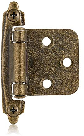 Vallecloud 4 Pack (2 Pairs) Antique Brass Self Closing Cabinet Hinges for Kitchen Cabinet Door, 1/2 Overlay (Variable) Semi Concealed Kitchen Cabinet Hinges