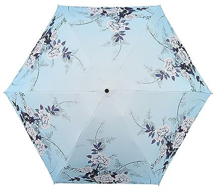 Hearda Regenschirm Manuell, Blume Muster 6 Rippen Taschenschirm Sturmfest Leicht Regenschirm Kompakt Schnelltrockend, Schützt vor Regen und Sonne, für Kinder Männer Frauen (Blumenzweig)