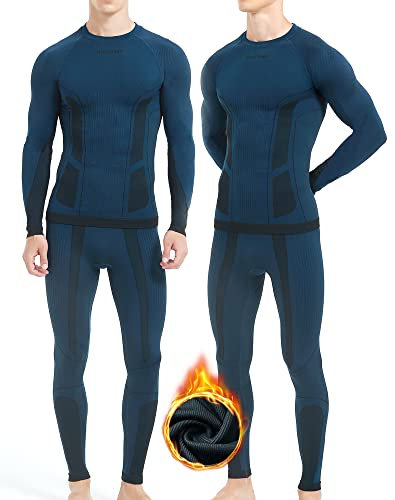 NOOYME Elastische Thermo-Funktionsunterwäsche für Herren - Weiche, atmungsaktive Thermo-Unterwäsche für Männer - Warm, ideal für den Winter und Skifahren - Blau