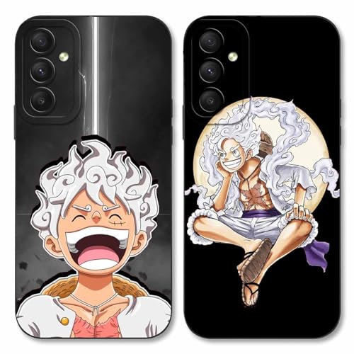PBNDJVG Handyhülle 2 Stück für Samsung A34 5G Hülle 6.5'' Anime Luffy Zoro Gear 5 Sun God Nika Muster Design Manga Case Kameraschutz Schutzhülle Stoßfest TPU Weich Ultra Dünn Cover - Schwarz4