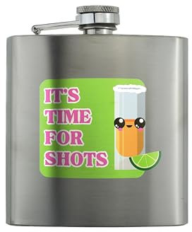 Stainless Steel Hip Flask with Time Marker - Funny Tequila Lover's Gift for Parties, Birthdays, and Christmas - Full Colour Design