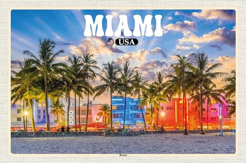 Blechschild 18x12 cm Miami USA Strand Palmen Wand Deko Bar Kneipe Sammler Geschenk