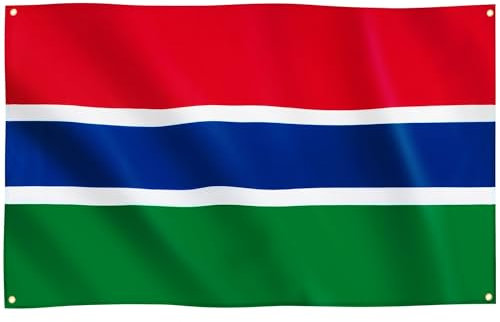 Runesol Gambia Flagge, 91x152 cm, 4 Ösen, eine in jeder Ecke, Gambia Republik Flagge, Premium-Flaggen für drinnen und draußen, Fahne, lebendige Farben