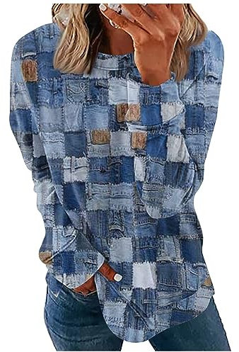 Bluse Damen Pullover Oversize Damen Y2k Clothes Katzen Pullover Damen Blitz Basic Langarmshirt Damen Damen Hoodies Lounge Wear Wandkalender Umstandsjacke Winter(5-Light Blue,XXL)