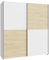 Forte Schach und MATT Kleiderschrank 170, Schrank im Schachbrettmuster mit 2 Schwebetüren, Holzwerkstoff, Weiß, Puccini Eiche Dekor, 170,3 cm breit, 190,5 cm hoch, 61,2 cm tief