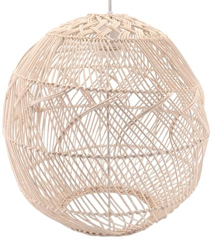 Decorasian Boho Lampenschirm aus Rattan – Korb Lampenschirm für Hängelampe mit E27 Lampenfassung – Rattan Pendelleuchte - beige-weiss