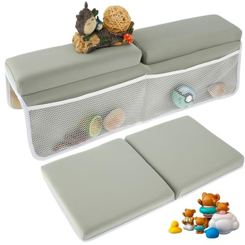 2Pcs Baby Bath Kneeler and Elbow Rest Pad Set Comfortable Foam Bath Kneeling Pad Anti-Skid Bath Tub Elbow Pad with 4 Organizer Pockets Washable Baby Bath Cushion for Toddler Kids