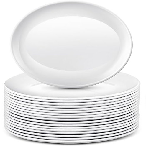 Dandat 36 vassoi da portata ovali in plastica, grandi, piatti da portata bianchi, piatti da portata in plastica per tacchino, carne, bistecca e pesce, antipasti per San Valentino (30 cm)