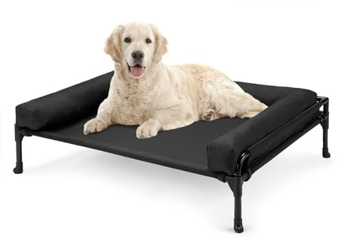 Veehoo Hundeliege Outdoor Mittelgroße Hunde, Kühlendes Erhöhtes Hundebett mit abnehmbarem Bloster, Hundeliege Abwaschbar Hunde Reisebett, Schwarz 89 x 56 x 18cm