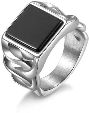 Joliernelle Herren Onyx Ring aus Edelstahl, geflochtener Vintage-Siegelring mit kubanischen Gliedern, Größe 64