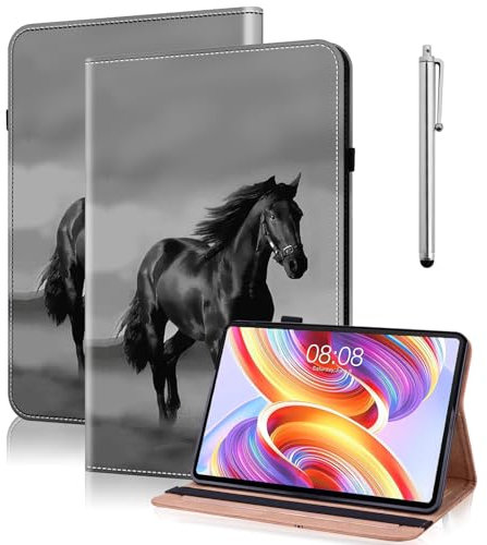 TUOLISG Custodia per Amazon Kindle Fire HD 8 & 8 Plus, (12°/10° generazione, 2022/2020), Fire HD 8 tablet, ultra sottile in pelle PU, supporto multi-angolo, con slot per carte di credito, cavallo nero