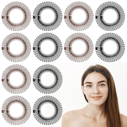 Lusofie 12 Stück Voll Kreisförmig Stretch Zickzack Haarreif Flexibler Kunststoff Stirnbänder Mit Zähnen Elastisches Rundes Stirnband Kamm Stirnbandhalter Im 90er-Jahre-Stil FüR Frauen Und Mädchen