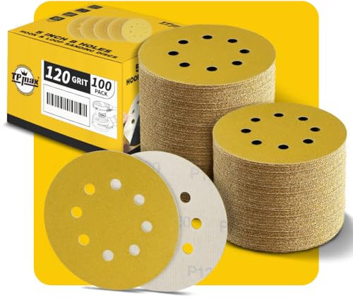 Disques Abrasifs Auto-agrippants 125mm 8 Trous - 100 Pièces, Grain 120, Disques Ponceuse Orbitales, Crochet et Boucle, Pour Meulage et Polissage du Bois et Métal