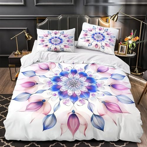 CTAMM Blütenblätter Bettwäsche-Set Großes Kaleidoskop Bettbezug Super King（260x220cm） Microfaser Bettbezug 3 Teiliges Mit Kissenbezüg Und Reißverschlusse 3D Druck,für Kinder Und Erwachsene